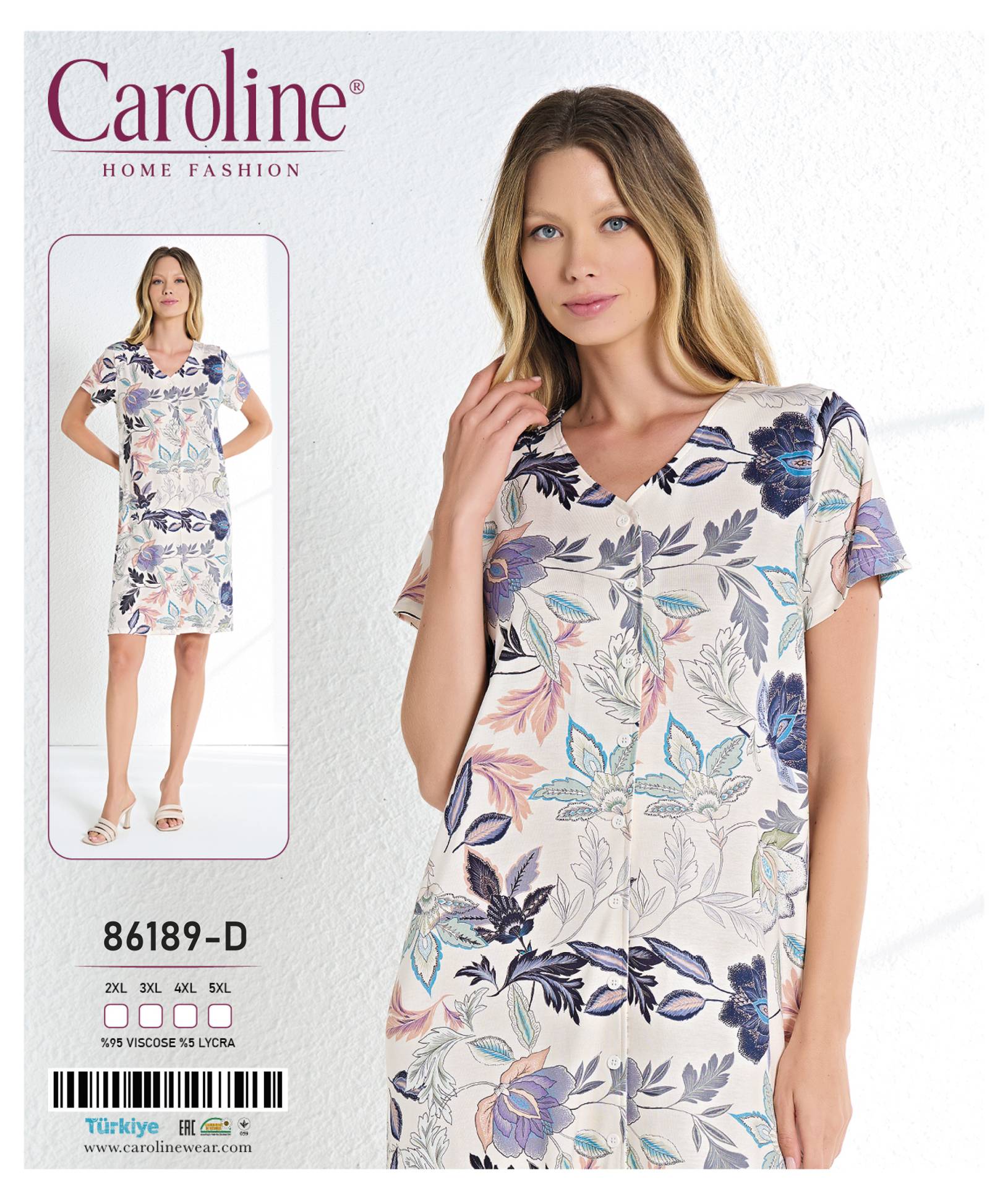 Caroline 86189-D ночная рубашка-халат 3XL, 4XL