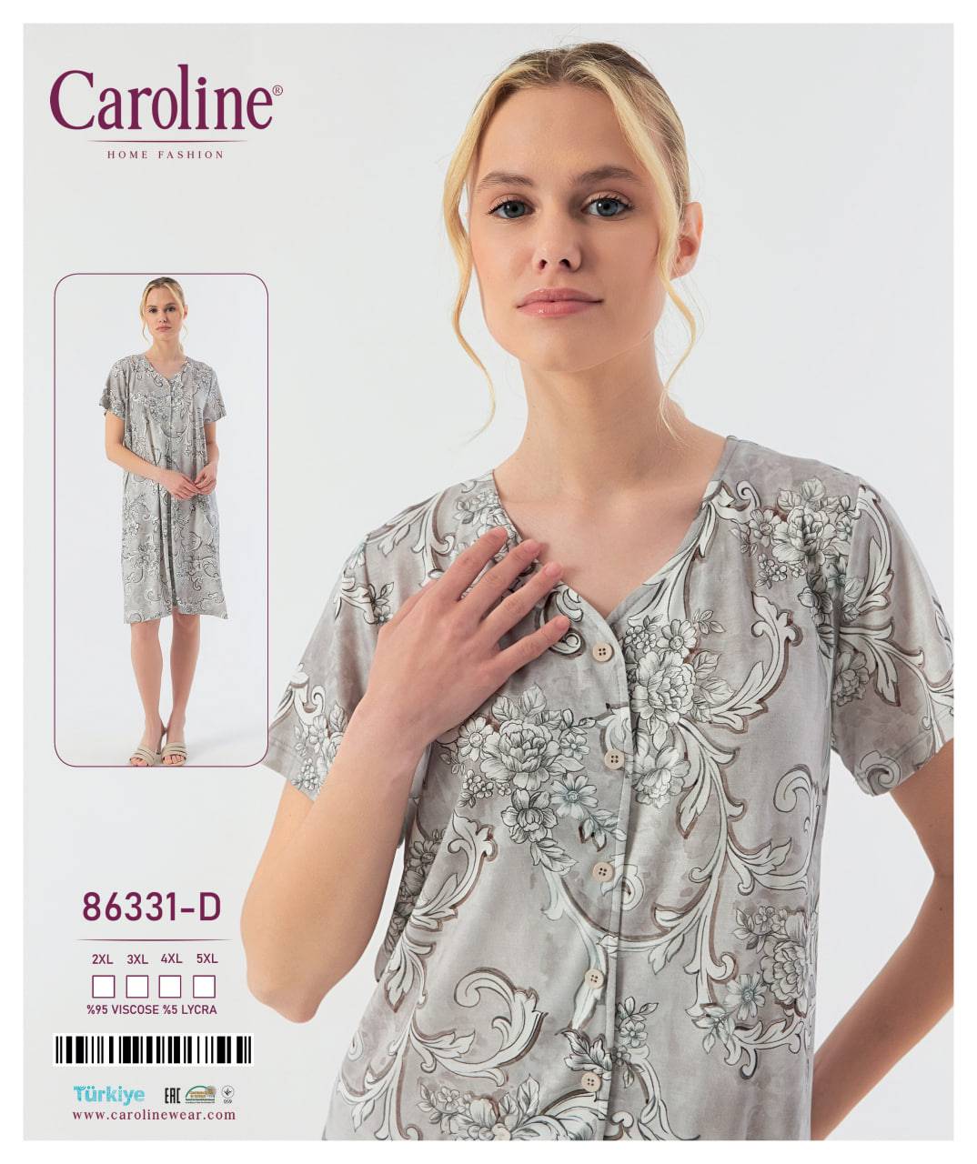 Caroline 86331-D ночная рубашка-халат 2XL, 3XL, 4XL, 5XL